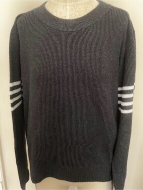 LAST CHANCE! Faherty Charcoal Crewneck Sweater with White Stripe Details